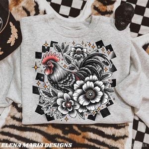 Motif en sublimation de poulets coq à carreaux | Transfert par sublimation PNG de poulets