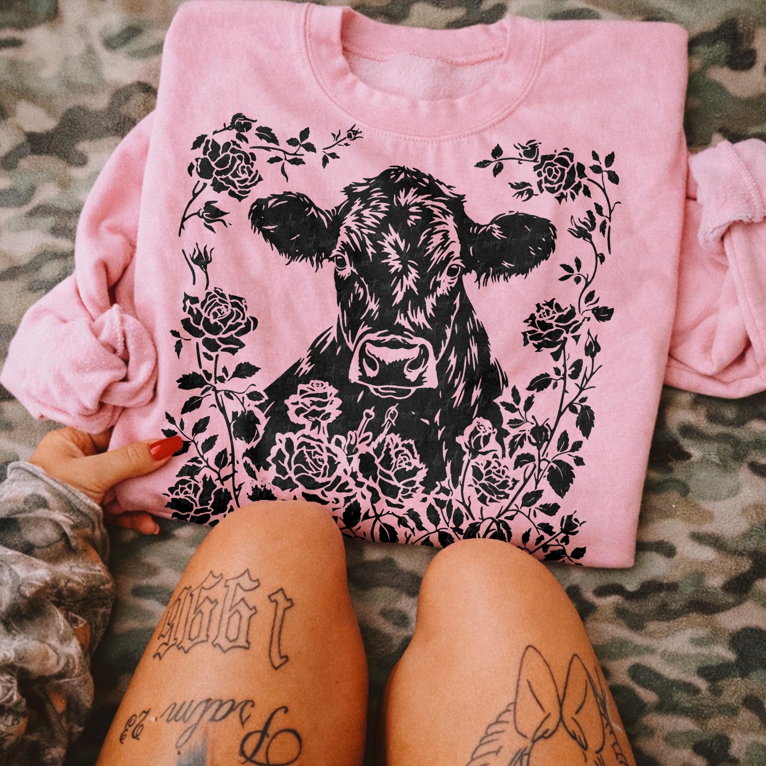 Cow Print Roses Floral Cow Roses Farm Stencil PNG File Sublimation Design PNG Clipart ...
