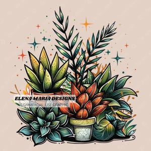 Plantas suculentas para el hogar / Diseño de sublimación / Gráfico de uso comercial / Clipart PNG / Digital
