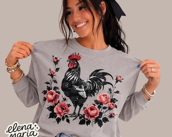 Floral Chicken Roses Farm PNG File Sublimation Design PNG Clipart