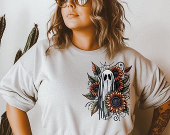 Sunflower Ghost Faux Embroidery Sublimation Design | PNG Files Sublimation