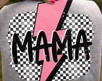 Mama Mother's Day Lightening Bolt PNG Sublimation PNG Files Checkered