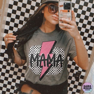 Mama Mother's Day Lightening Bolt PNG Sublimation PNG Files Checkered