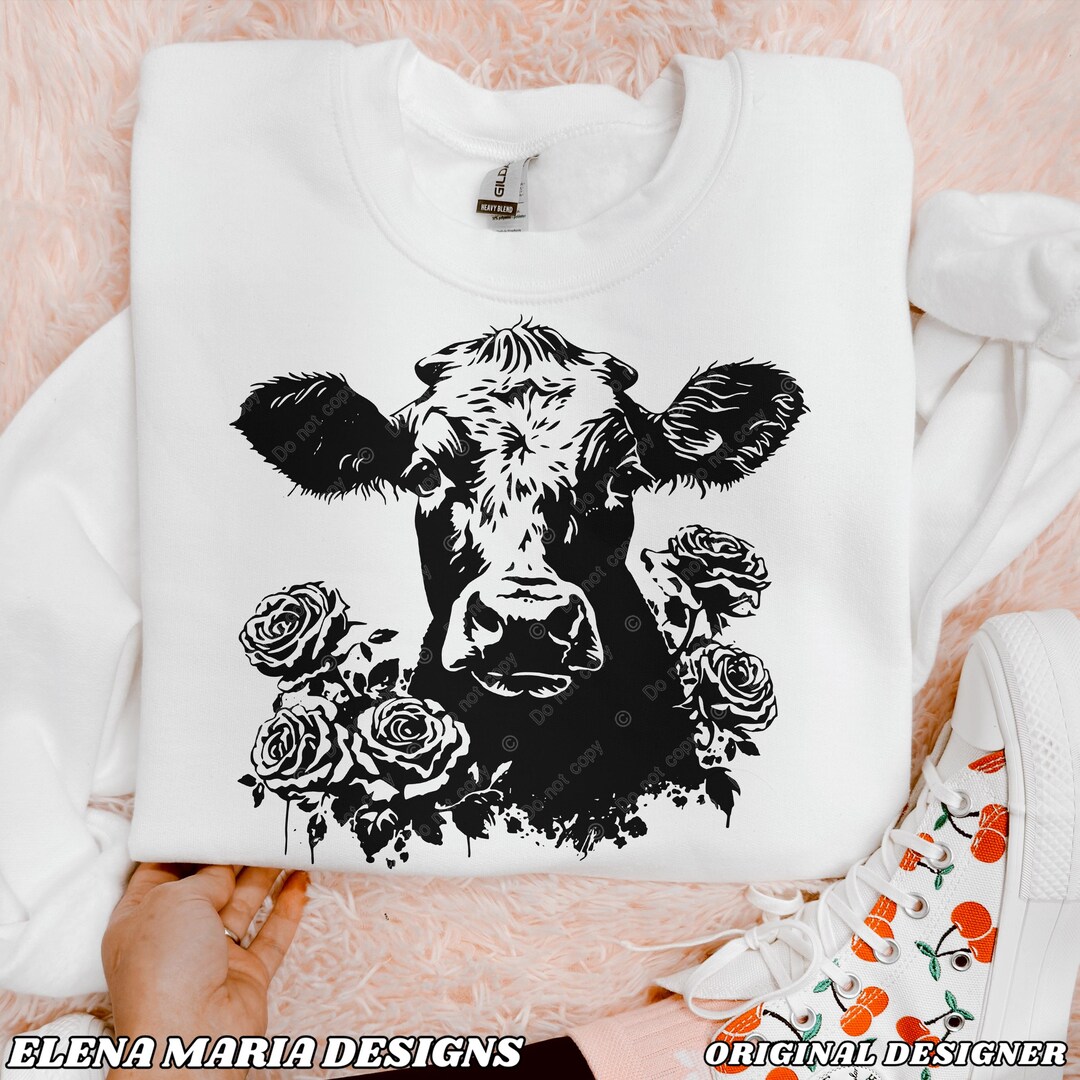 Cow Print Roses Floral Cow Roses Farm Stencil PNG File Sublimation Design PNG Clipart ...