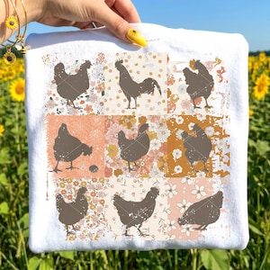 Design rétro en sublimation de poulets : transfert PNG (téléchargement numérique)