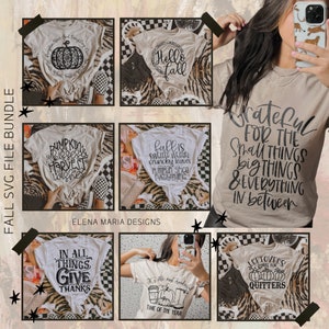 May include: A set of ten digital designs featuring fall-themed text and graphics. The designs include phrases like "Pumpkin Spice and Everything Nice", "Hello Fall", "Fall is Sweater Weather", "Grateful for the Small Things", "In All Things Give Thanks", "It's the most wonderful time of the year", and "Leftovers are for Quitters".