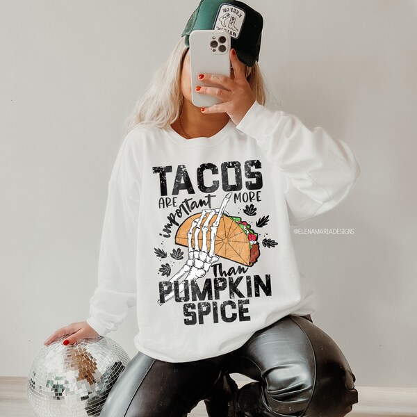 Tacos are more important than pumpkin spice Sublimation PNG Pumpkin Leaves Skeleton PNG File |  Clip Art For Crafters