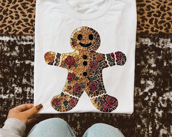 Floral Christmas Gingerbread Man Sublimation Design | Merry Christmas PNG Sublimation Transfer PNG Clipart