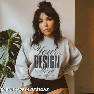 Trendy grijze sweatermodel alternatief mockup | BOHO Esthetische mock