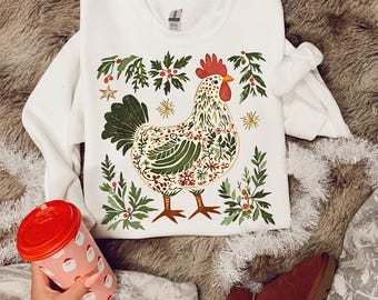Christmas Chicken Western Sublimation Design | Cowboy PNG Sublimation Transfer PNG Clipart