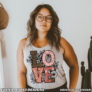 Boho Chic Love & Leopard Print Sublimationsdesign - Floral PNG Datei für den Sublimationsdruck und das Basteln