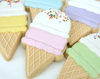 1 Dozen Decorative Ice Cream cone Shortbread Cookies!