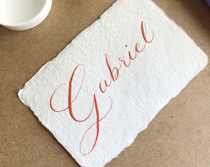 Calligraphy Place Cards, Custom Handwritten, handmade deckle edge paper, Thanksgiving, Christmas, Weddings
