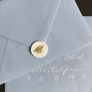 White Wax Seals with gold painted bee for envelopes, wedding and events, flat lays, props