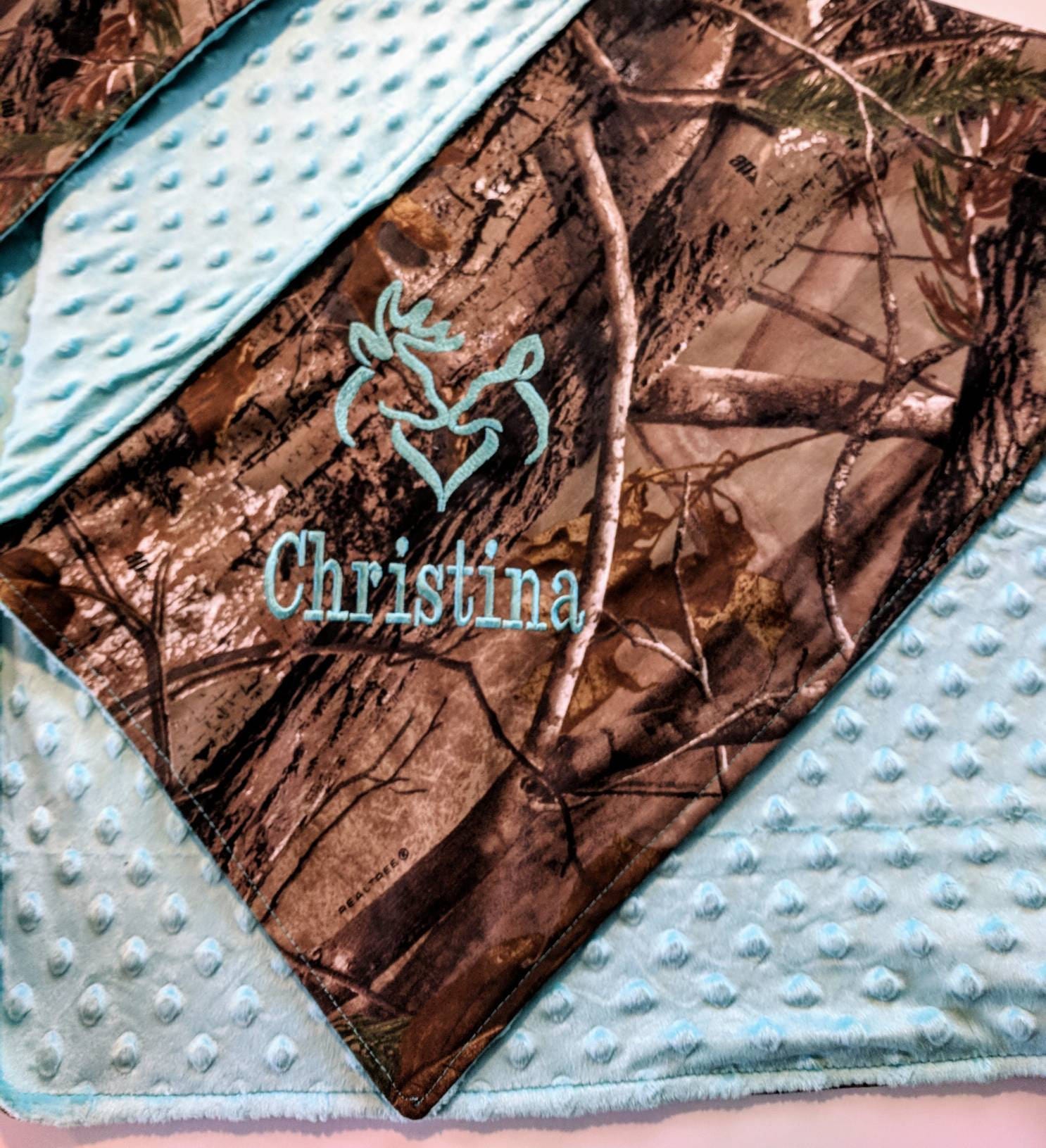 RealTree camo baby blanket teal baby blanket personalized Etsy
