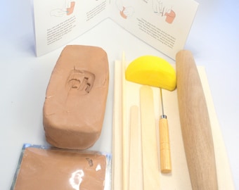 Clay at Home Mug Kit with Rolling Pin, Canvas, Tools, Slip, and Video