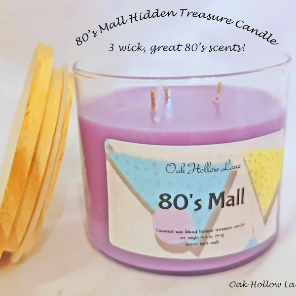 3 wick 80's mall hidden treasure coconut wax blend candle unique gen X gift