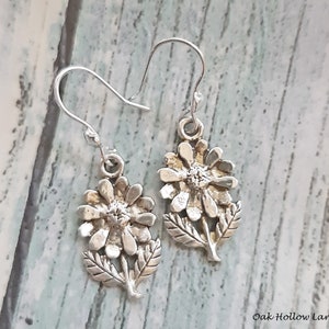 Dainty Sterling Silver Daisy Earrings: Sunflower Dangle Earrings