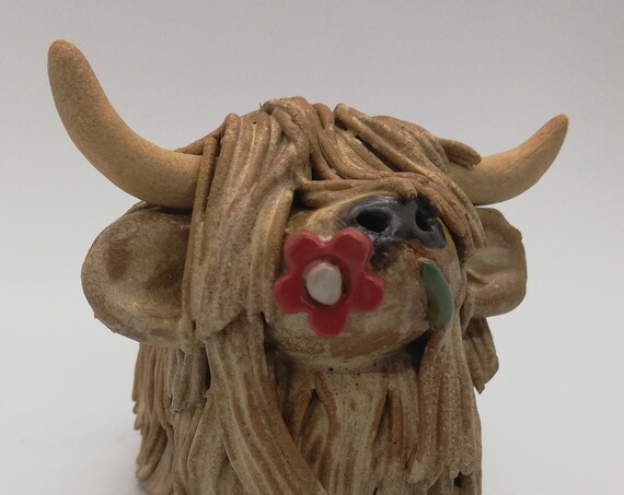 Handmade Highland Cow with flower
