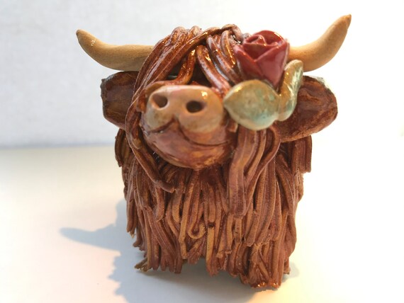 Handmade Ceramic Highland Cow - Rose 1