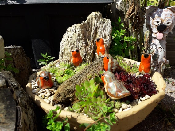Six Miniature Pottery Robins