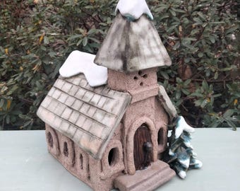 Printable pottery template and instructions to build Church for a Christmas village