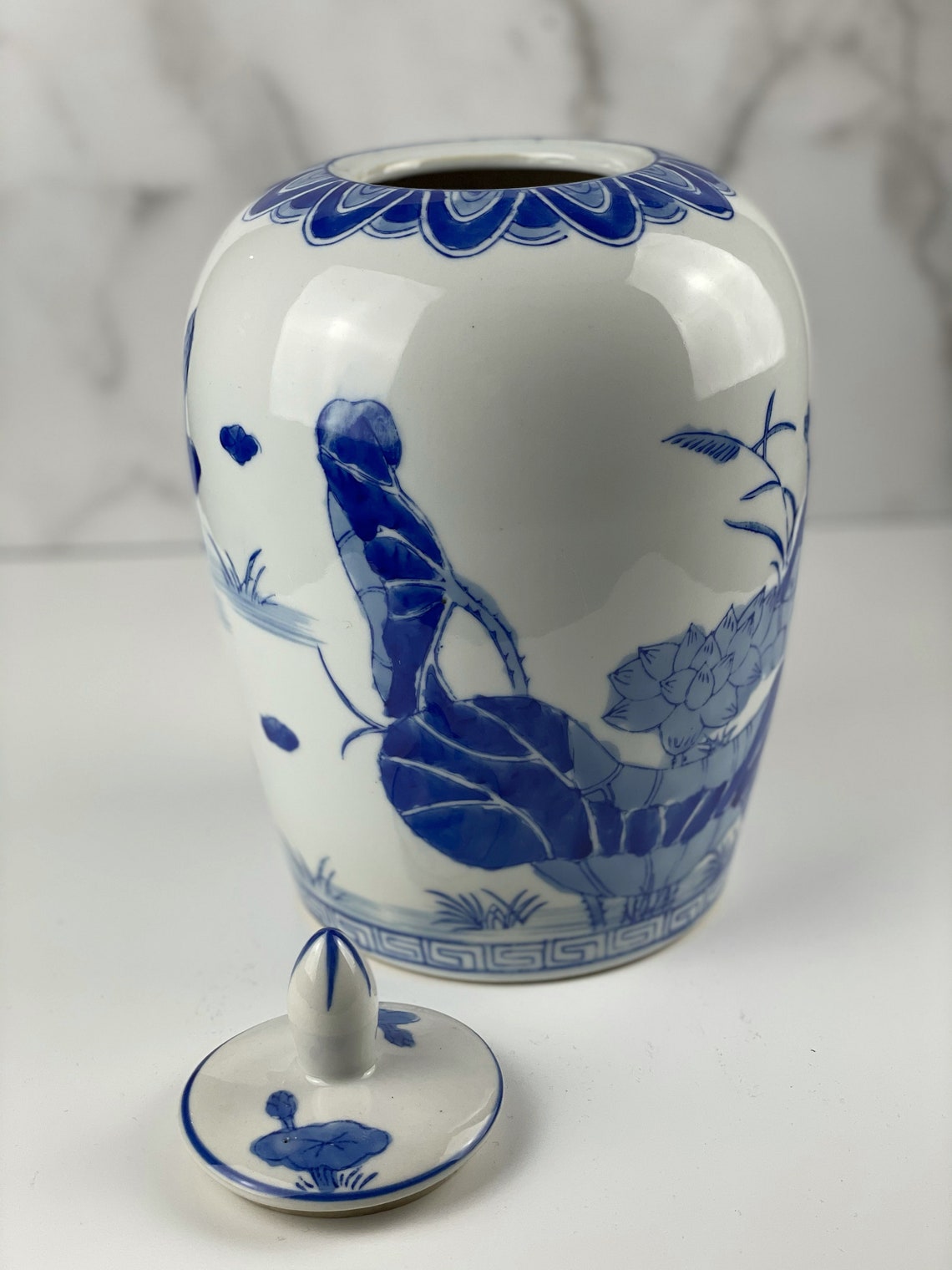 Blue and White Porcelain covered ginger jar/flower vase Large Etsy