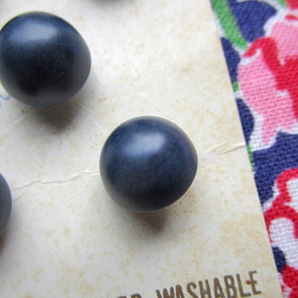 5 Vintage Le Chic Dark Blue-Violet Plastic Buttons, 7/16" (11mm) Half Ball with Extended Shank