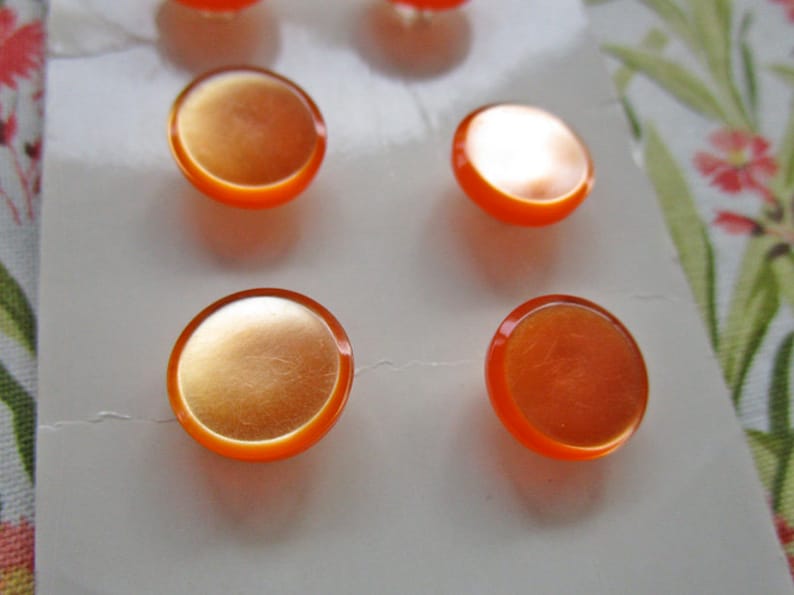 Sears brand 716 on Original Card 6 Vintage Orange Plastic Shank Buttons