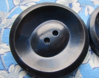 2 Vintage Le Chic Navy Blue Plastic Coat Buttons, 1-3/8" (35mm) Two-hole Sew-through