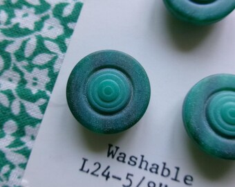ヴィンテージ風ツートンカラーのグリーンプラスチック製シャンクボタン 3個セット、直径5/8インチ（15mm）
