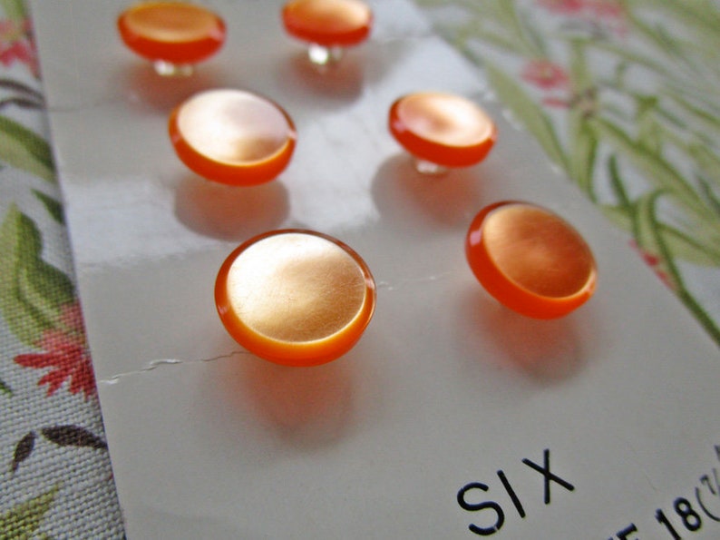 Sears brand 716 on Original Card 6 Vintage Orange Plastic Shank Buttons