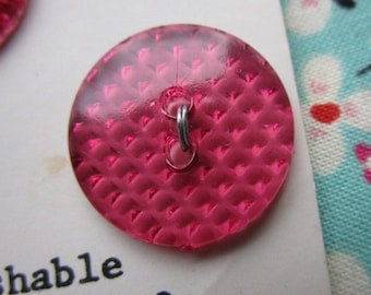 4 Vintage La Petite Transparent Raspberry Pink Plastic Buttons, 3/4" (19mm) Two-hole Sew-through