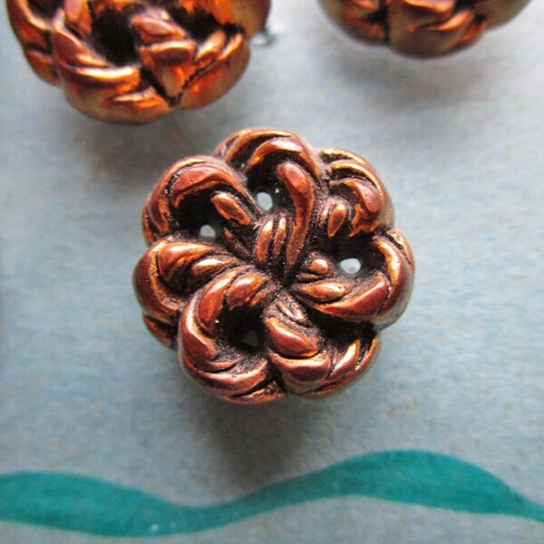 6 Vintage Antiqued Brass Shank Buttons, 5/8" (16mm) Pierced Knot Design