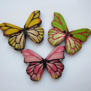 Colorful Printed Wood Butterfly Buttons, 25mm x 18mm, Choose from 3 Colorways