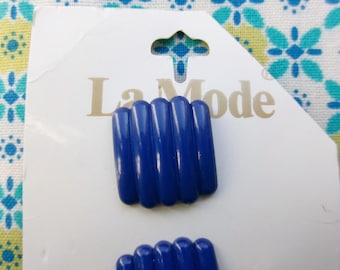 ヴィンテージ ラ モード ロイヤルブルー プラスチック製シャンクボタン 9個セット、ストライプ柄スクエア型、3/4インチ (19 mm)