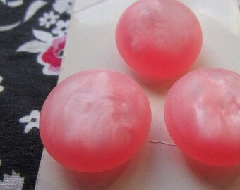 3 Vintage Streamline Marbled Pink Plastic Shank Buttons, 7/8" (22mm)