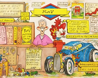 32 FORD DEUCE 5x7 (With THEIR Car) Personalized Cartoon