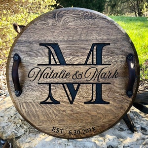 Split Letter Monogram Bourbon Whiskey Barrel Lid Tray