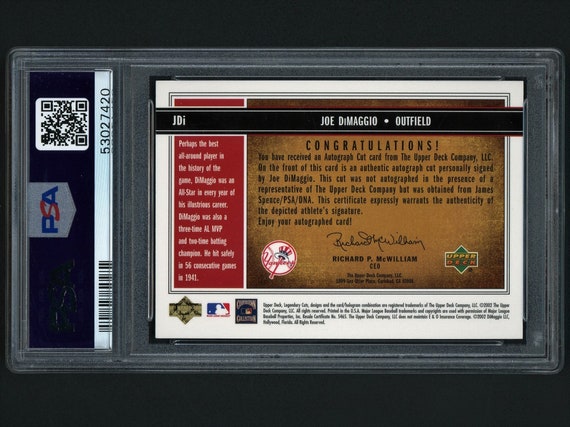 2002 UD SP Legendary Cuts Joe Dimaggio Auto Cut Card #62/103