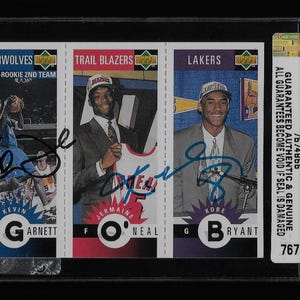 Kobe Bryant/Kevin Garnett dual autograph signed 1996-97 UD Collector's Choice rookie card #M129 Lakers w/COA & Authentic Score Board Stamp