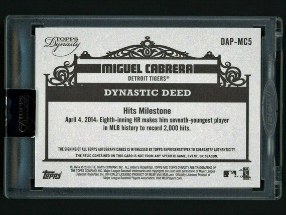 2019 Topps Dynasty Miquel Cabrera Autograph Jersey Patch Card 6/10 
