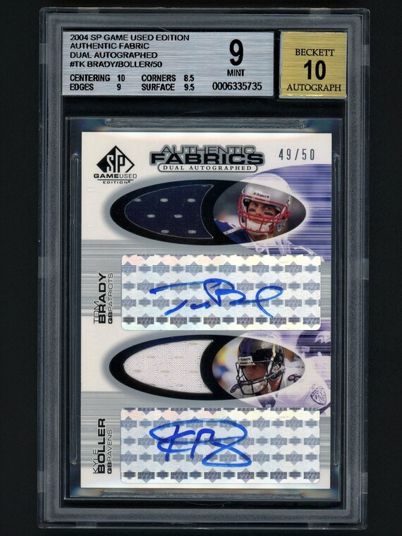 2004 UD SP Game-Used Edition Tom Brady/Kyle Boller dual autograph jersey card #49/50 BGS Graded Mint/Auto10