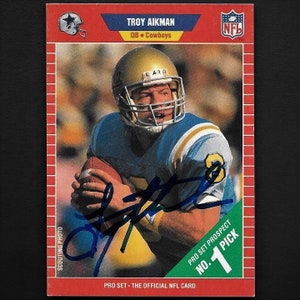 Troy Aikman autograph signed 1989 Pro Set rookie card #490 Cowboys/UCLA