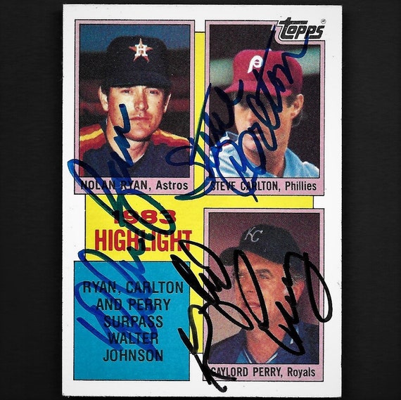 Nolan Ryan/Steve Carlton/Gaylord Perry triple autograph signed 1984 Topps  card #4 Astros/Phillies/Royals