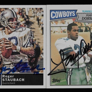 Roger Staubach & Tony Dorsett autograph signed Topps trading card set Cowboys