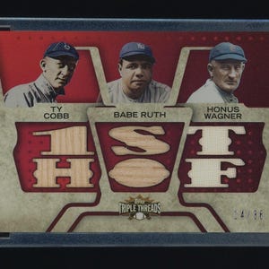 Topps Triple Threads Ty Cobb/Babe Ruth/Honus Wagner Game-Used Bat & Jersey Card #14/36 Nice!