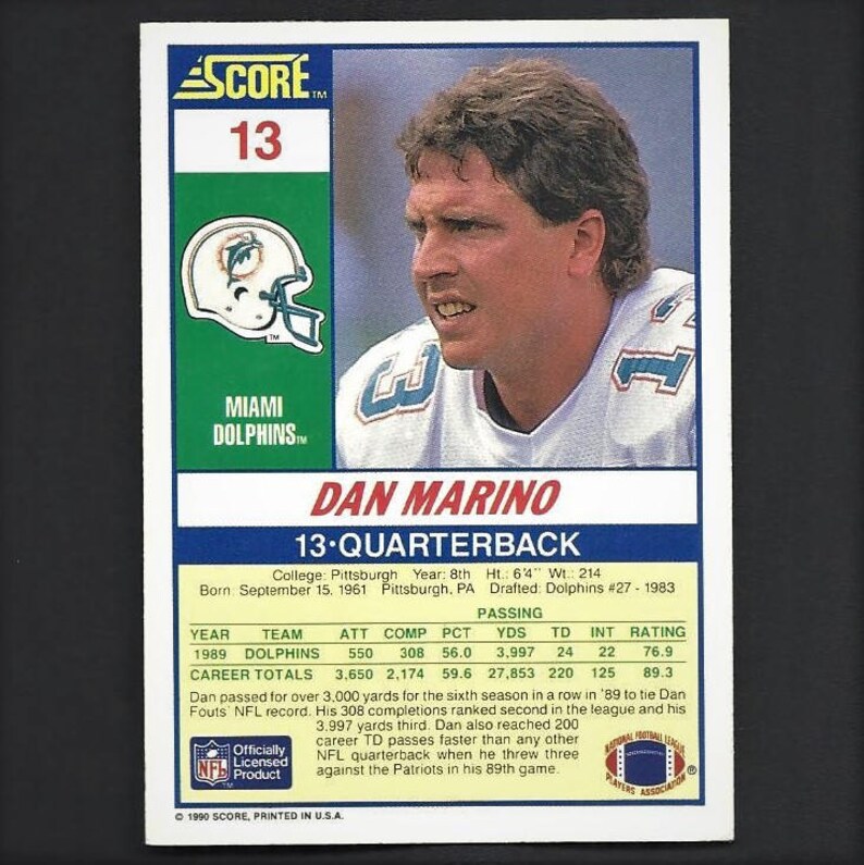 Dan Marino Autograph Signed 1990 Score Card 13 Dolphins Nice Etsy