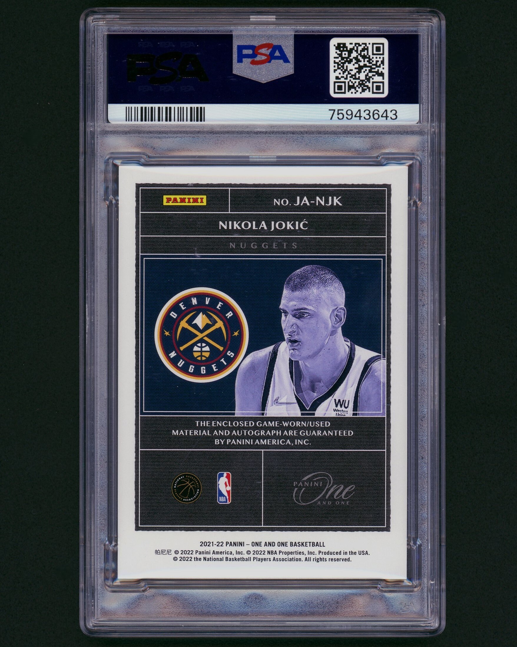2021-22 Panini One and One Nikola Jokic Autograph Jersey Patch 
