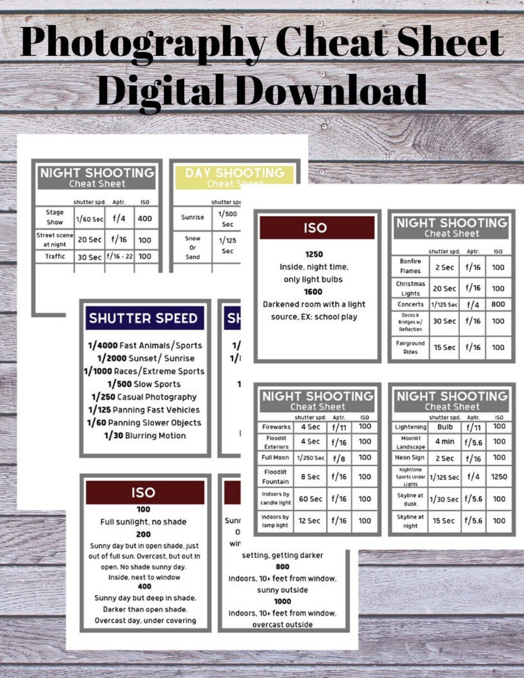 Photography Cheat Sheets - Etsy